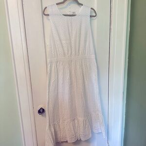 J Crew White Sleeveless Eyelet Dress, Sz 14